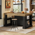 55" Home Bar Unit, 3-Tier Pub Table Liquor Cabinet with Storage Shelves#Color_Brown & Black
