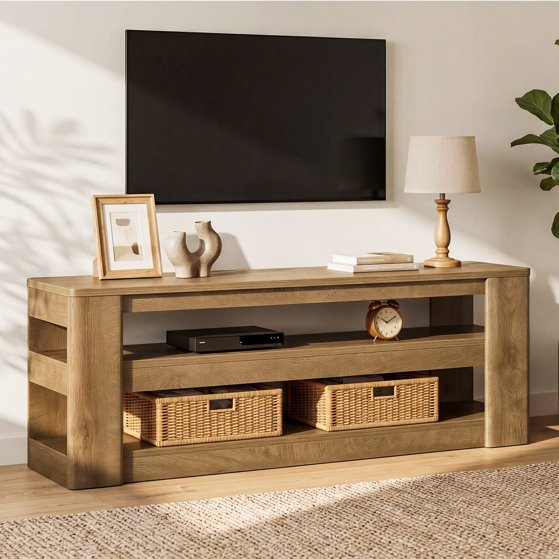 55" Modern TV Stand, 3-Tier Wooden Entertainment Center for TVs up to 60"