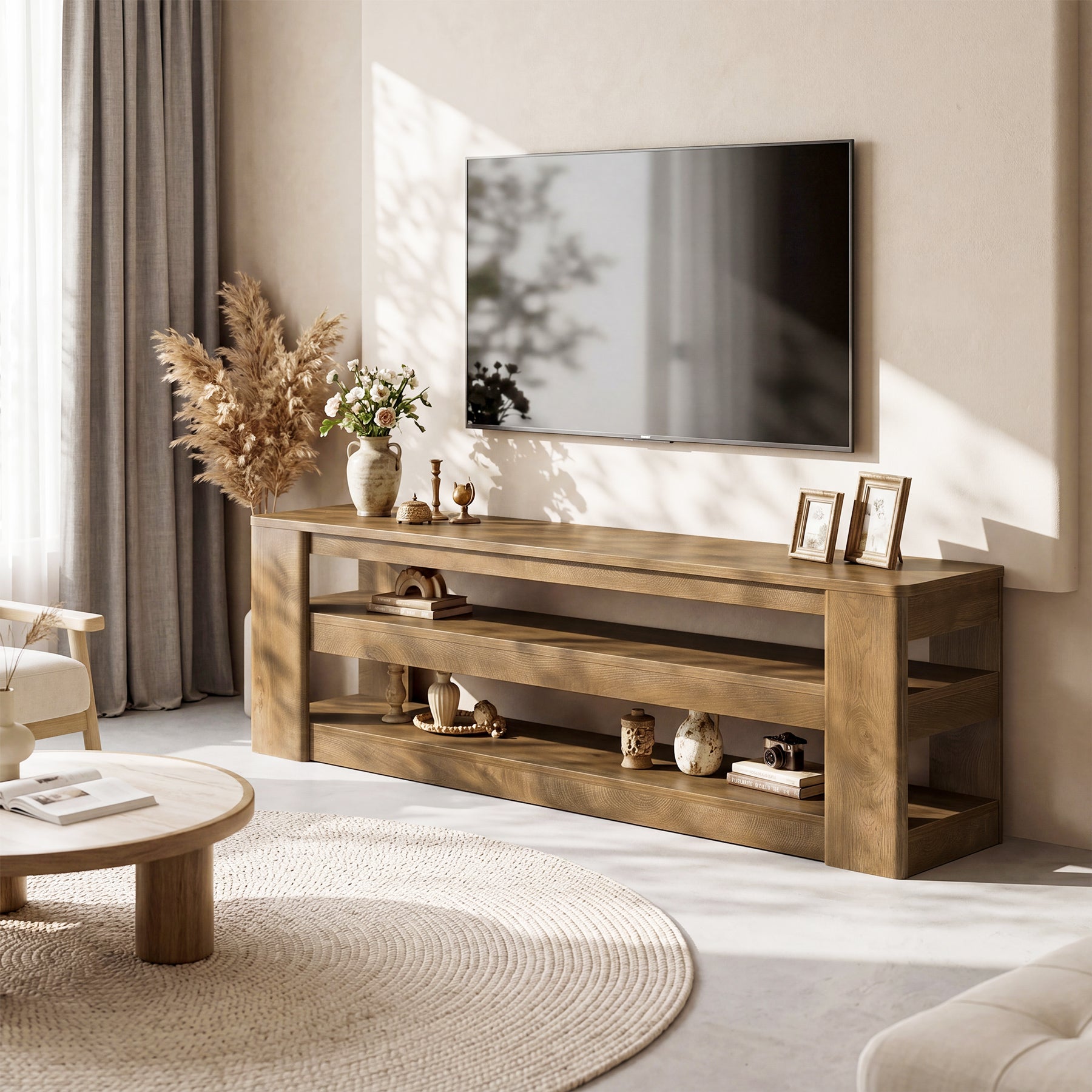 55" Modern TV Stand, 3-Tier Wooden Entertainment Center for TVs up to 60"