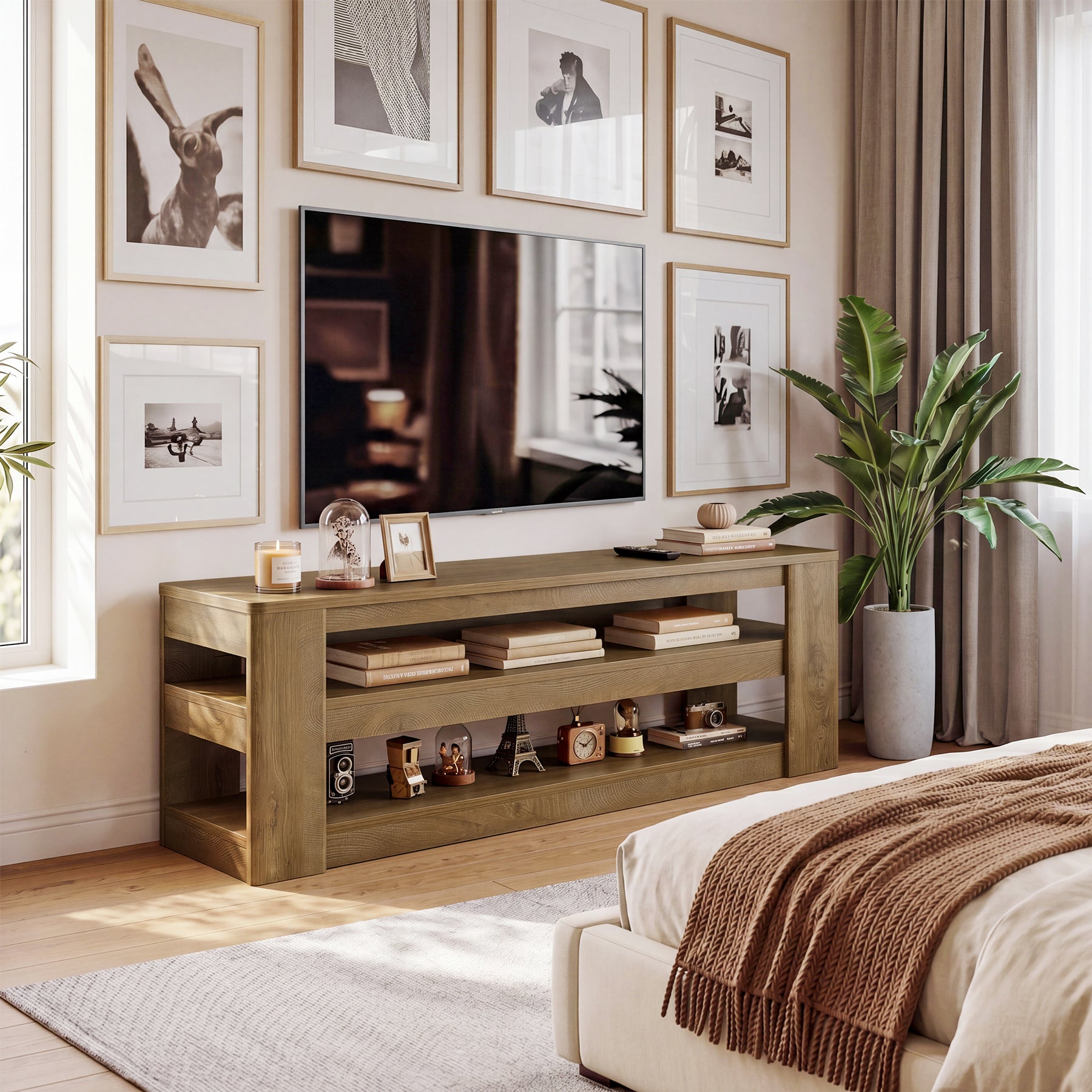 55" Modern TV Stand, 3-Tier Wooden Entertainment Center for TVs up to 60"