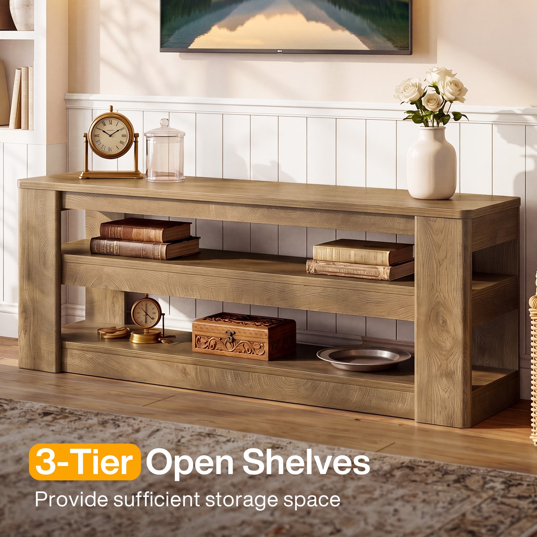 55" Modern TV Stand, 3-Tier Wooden Entertainment Center for TVs up to 60"