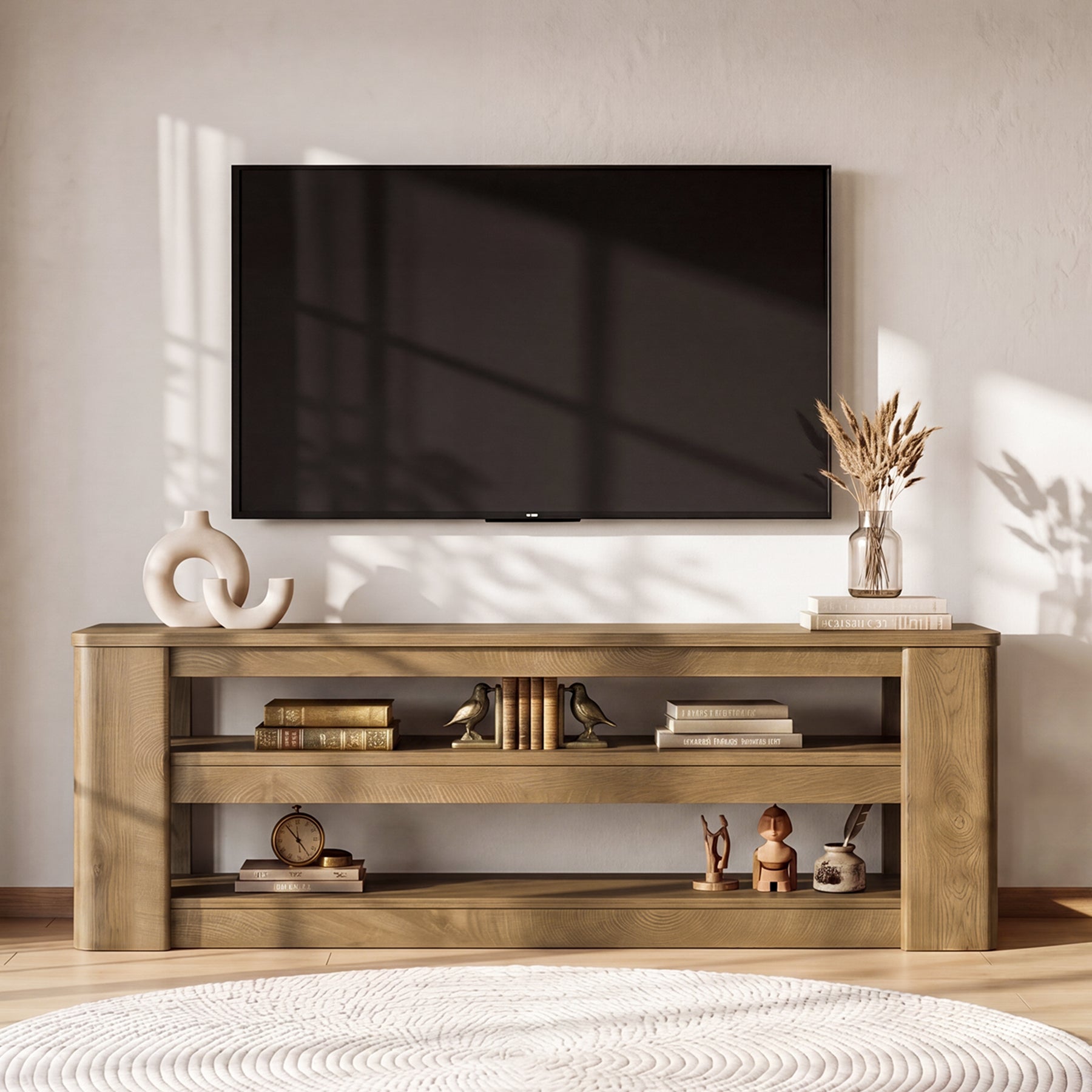 55" Modern TV Stand, 3-Tier Wooden Entertainment Center for TVs up to 60"