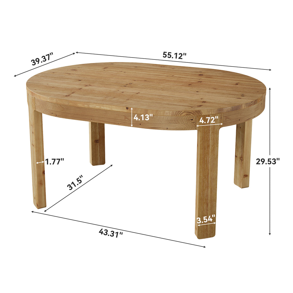 55" Oval Dining Table, Solid Wood Kitchen Dinner Table for 4 People ...