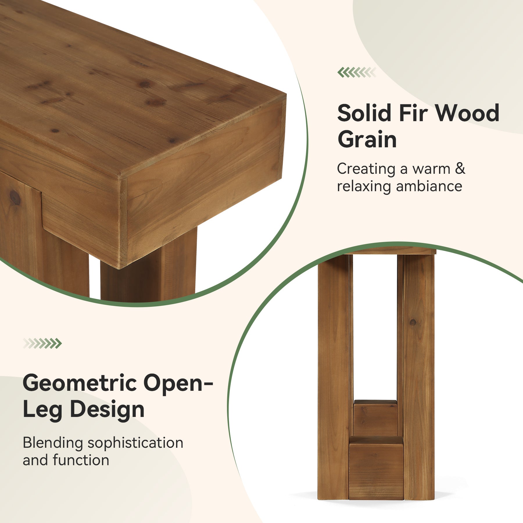 55" Rectangle Console Table, Farmhouse Solid Wood Sofa Table Entryway Furniture