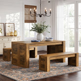 55“ Rectangle Farmhouse Dining Table Set for 4-6,  Wooden Kitchen Table with 2 Benches 3