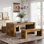 55“ Rectangle Farmhouse Dining Table Set for 4-6,  Wooden Kitchen Table with 2 Benches