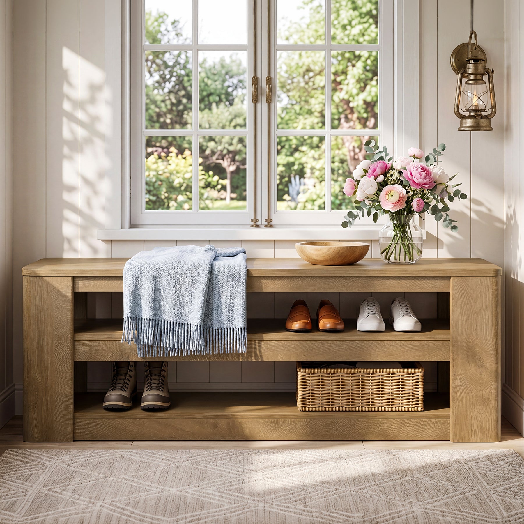 55" Shoe Rack Bench, 3-Tier Entryway Storage Bench Seat for Entrance