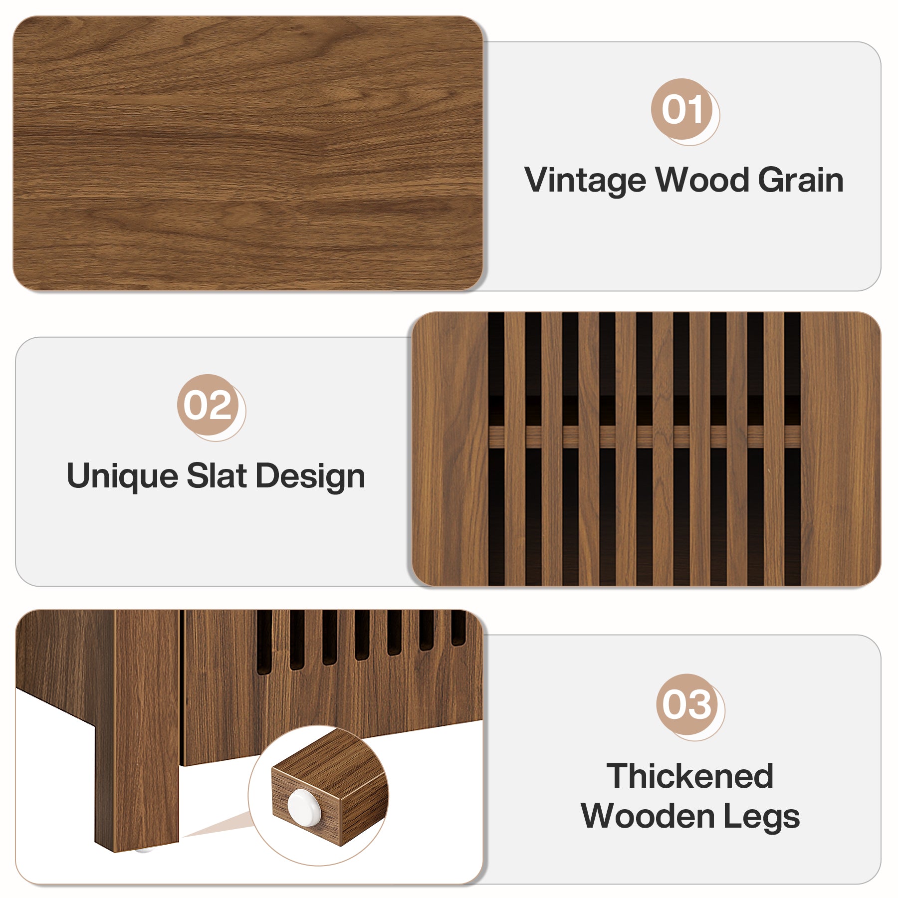 55" Shoe Storage Bench, 2-Tier Mid-Century Modern Entryway Bench with Slatted Doors for Living Room