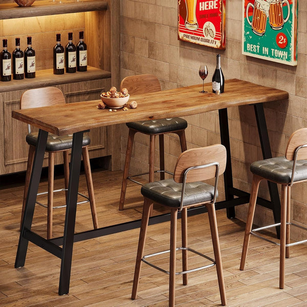 55" Solid Wood Bar Table Industrial Counter Height Pub Table Bar Units ...