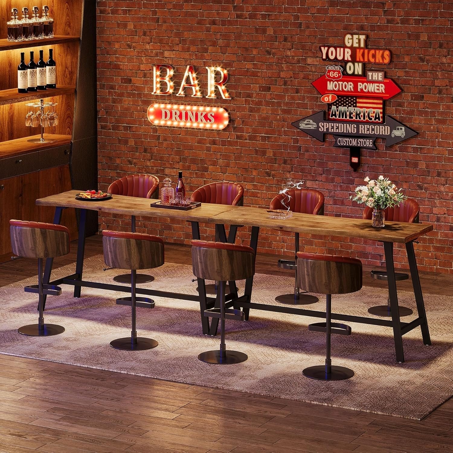 55" Solid Wood Bar Table, Industrial Counter Height Pub Table Bar Units