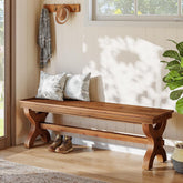 55" Solid Wood Entryway Bench, Farmhouse Indoor Bench Narrow Hallway Seat 3