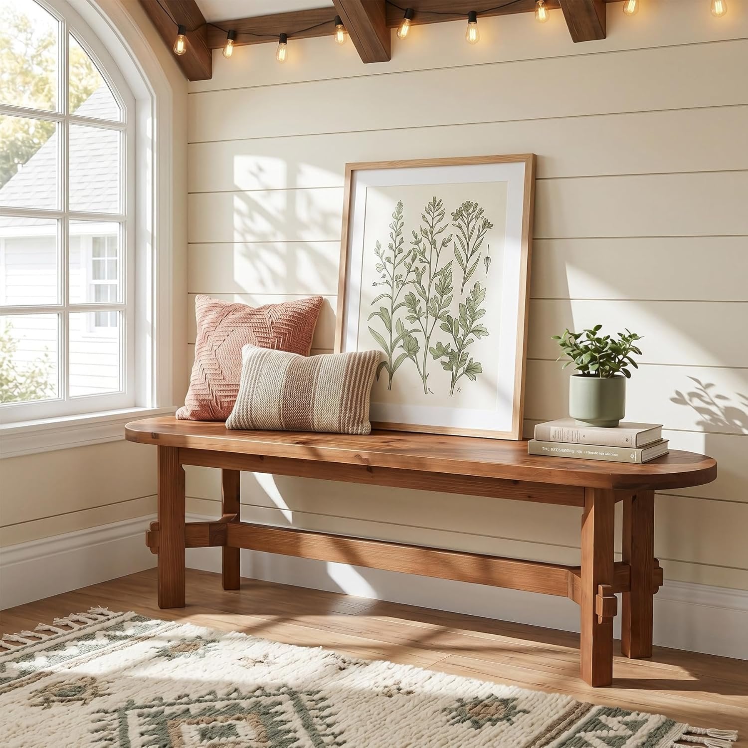 55" Solid Wood Entryway Bench, Shoe Storage Bench for Hallway, Bedroom, Living Room