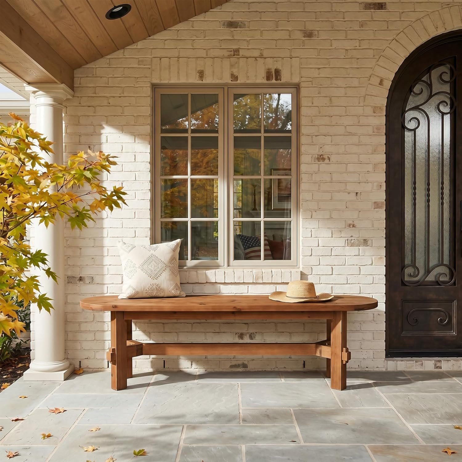 55" Solid Wood Entryway Bench, Shoe Storage Bench for Hallway, Bedroom, Living Room