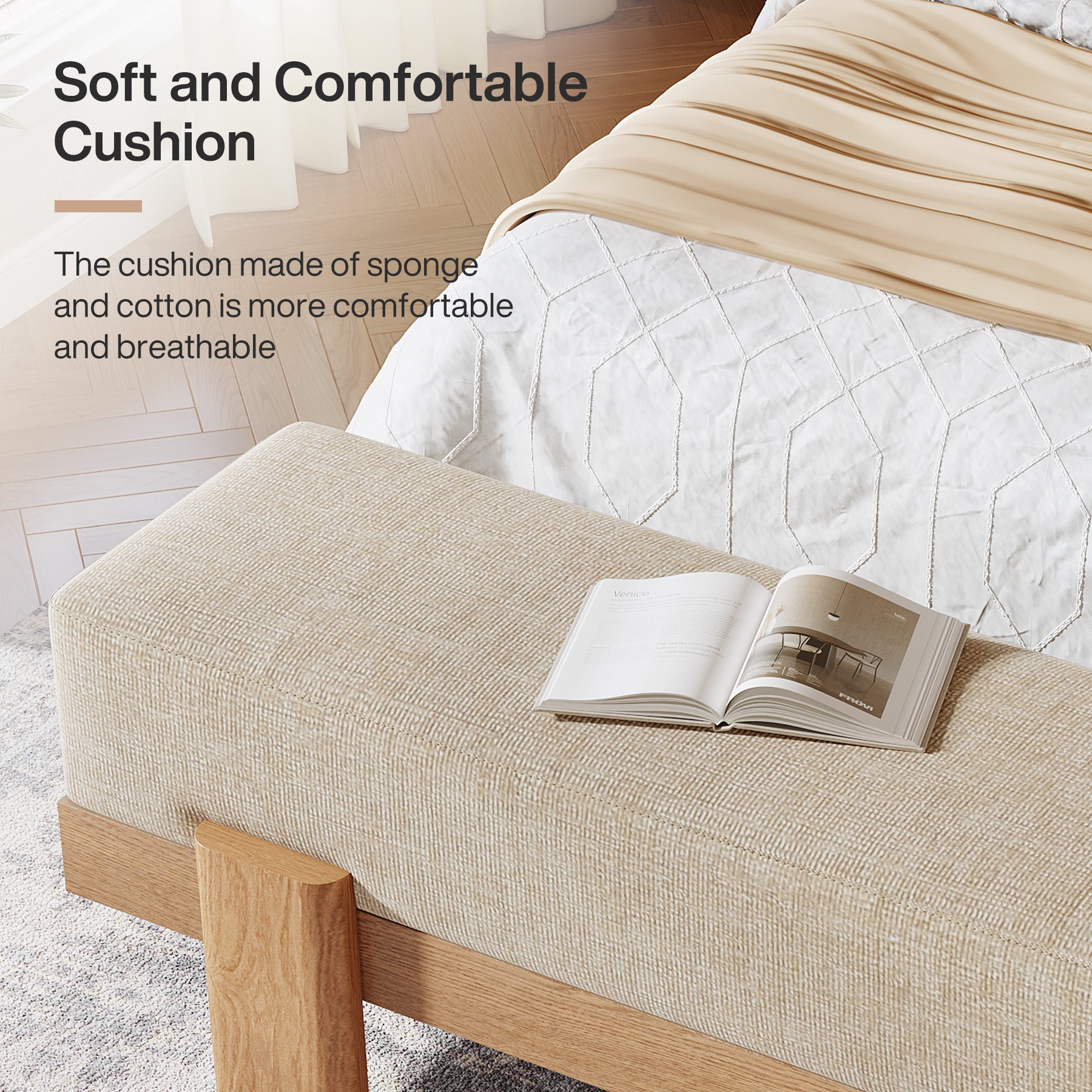 55" Upholstered Entryway Bench, Shoe Bench End of Bed Stool with MDF Frame