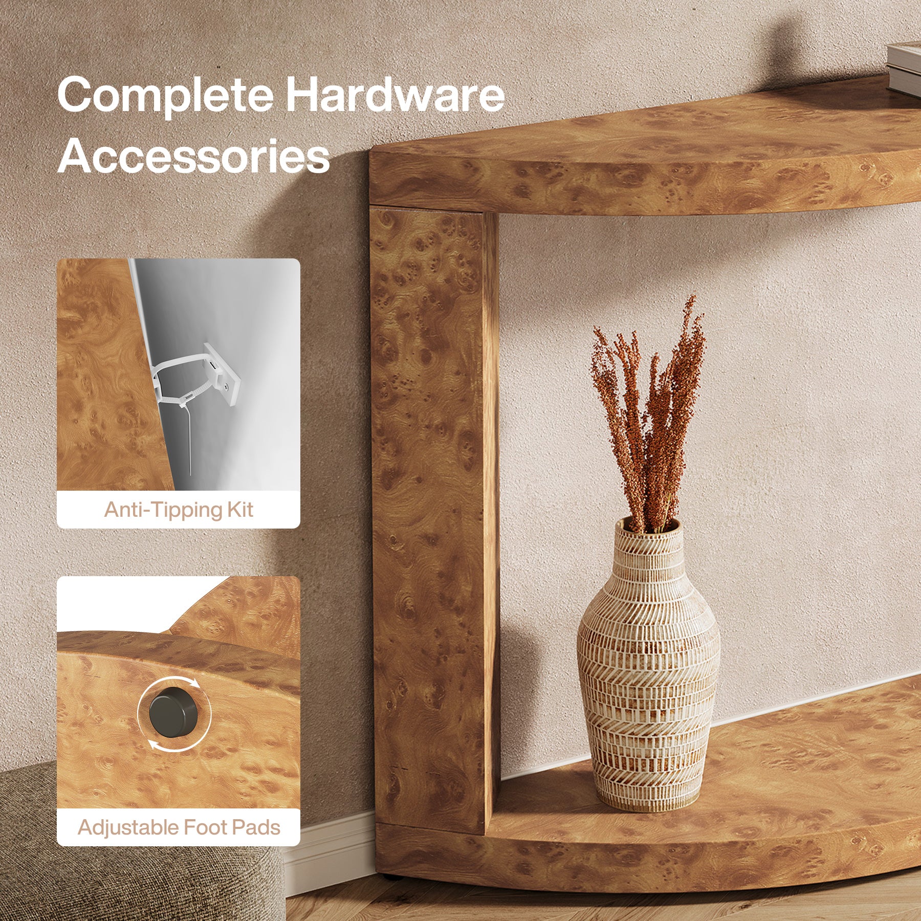 2-Tier Console Table, 47.24" Semi-Moon Entryway Sofa Table