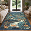 Washable Area Rug, Forest Deer Illustration Print, Non-Slip Soft Low-Pile, Living Room Animal Rug