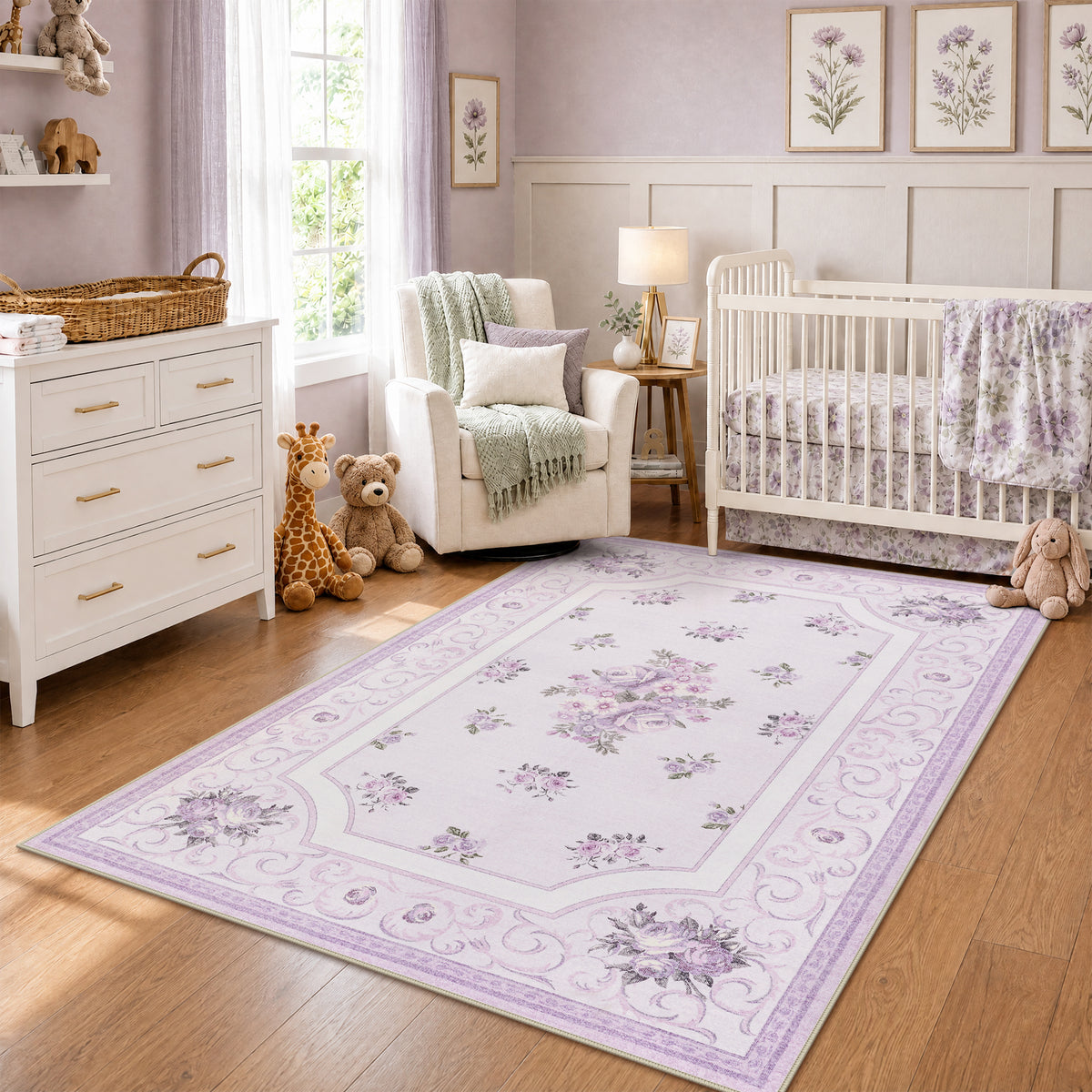 5x7/8x10 Boho Floral Area Rug, Vintage Soft Washable Low Pile Nursery Living Room Carpet, Oeko-Tex Certified