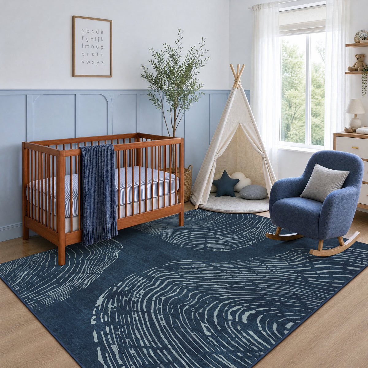 Abstract Machine Washable Area Rug, Soft Boho Minimalist Non-Slip Low Pile Carpet, Oeko-Tex Certified