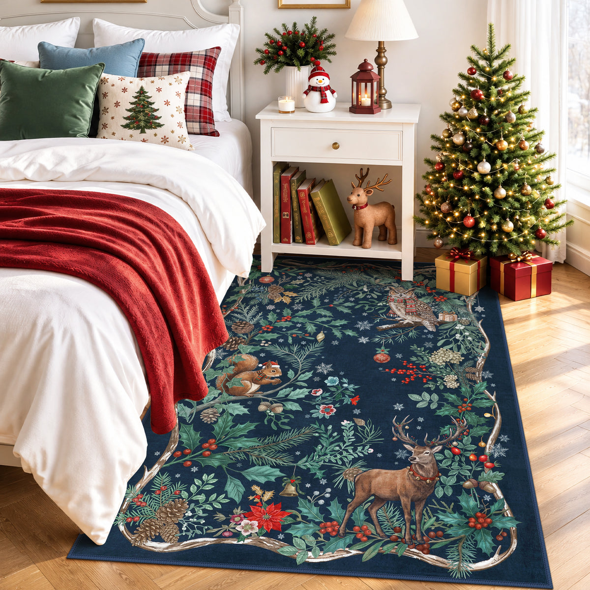 Christmas Tree Area Rug - Washable Non-Slip Holiday Carpet for Living Room Bedroom