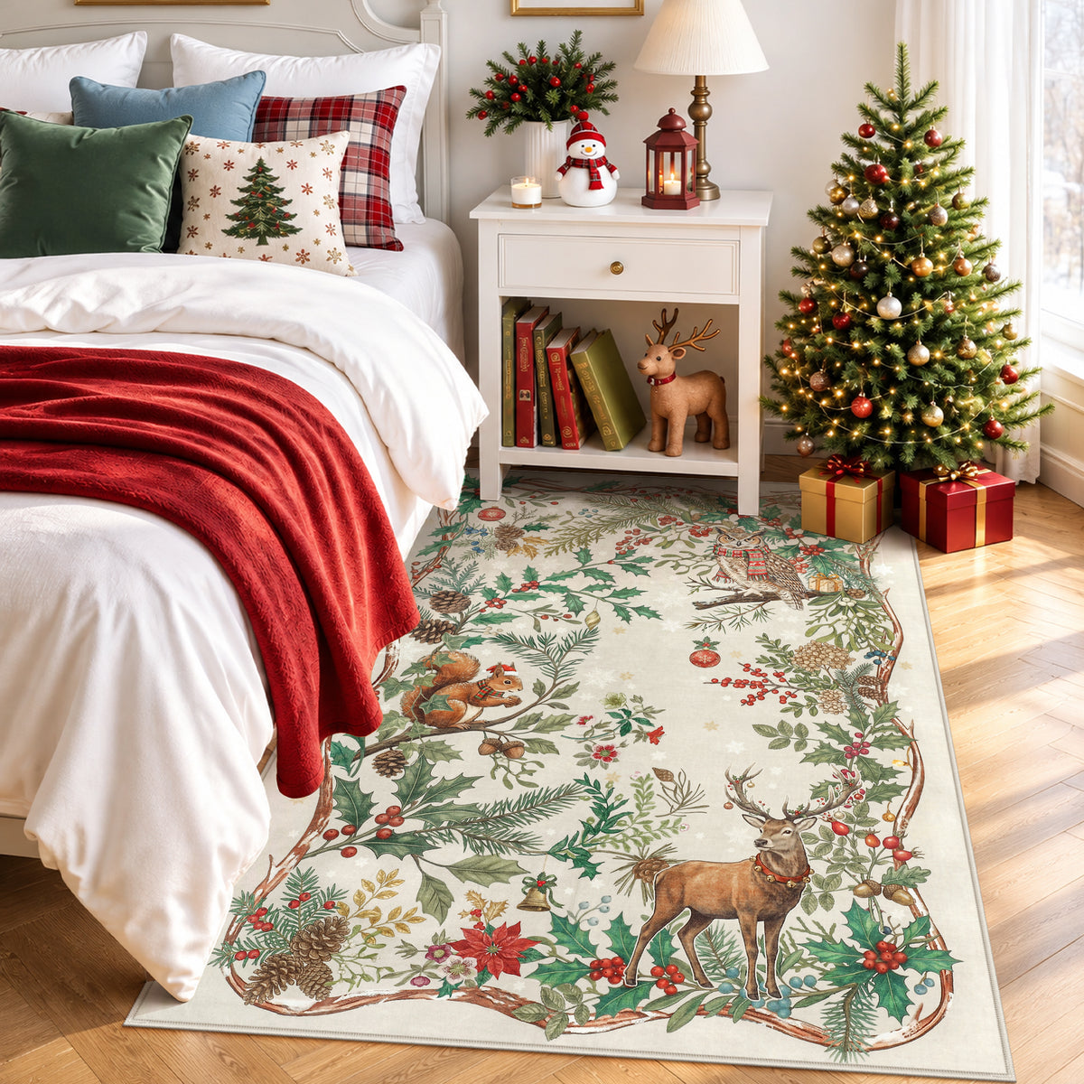Christmas Tree Area Rug - Washable Non-Slip Holiday Carpet for Living Room Bedroom