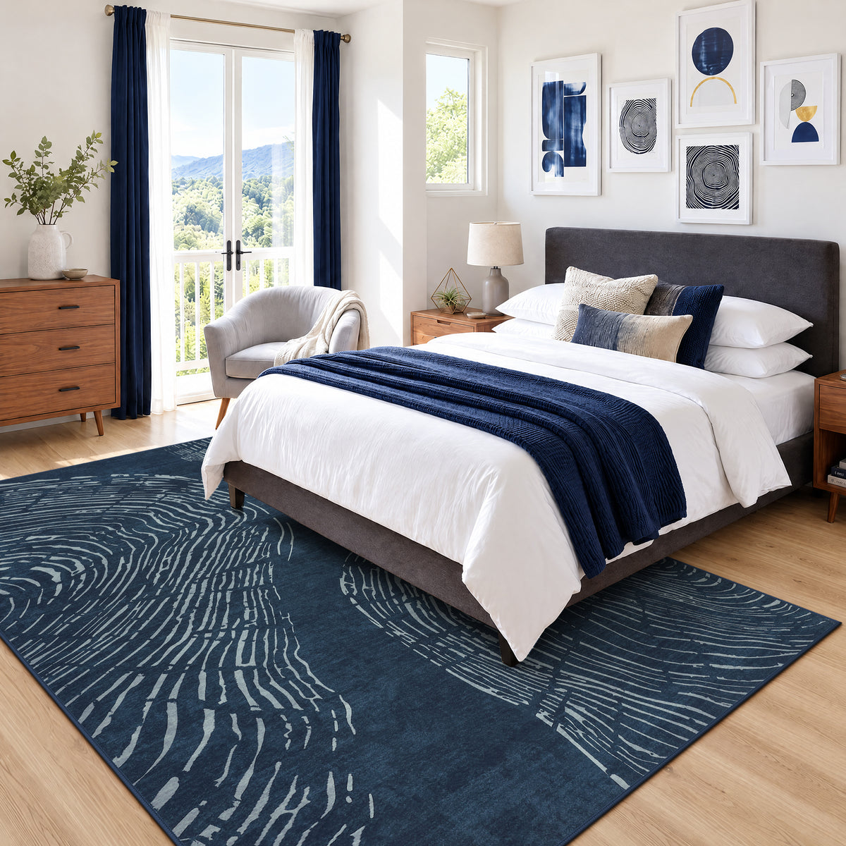 Abstract Machine Washable Area Rug, Soft Boho Minimalist Non-Slip Low Pile Carpet, Oeko-Tex Certified