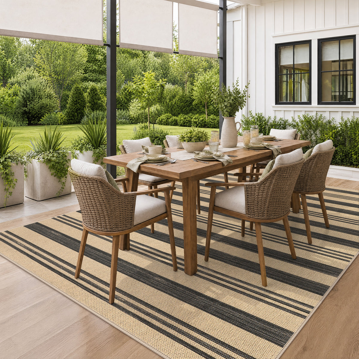 2.5x8/3x5 Striped Easy Jute Area Rug, Outdoor Hallway Runner Rug Non-Skid Washable Indoor Carpet for Entryway Porch, Oeko-Tex Certified