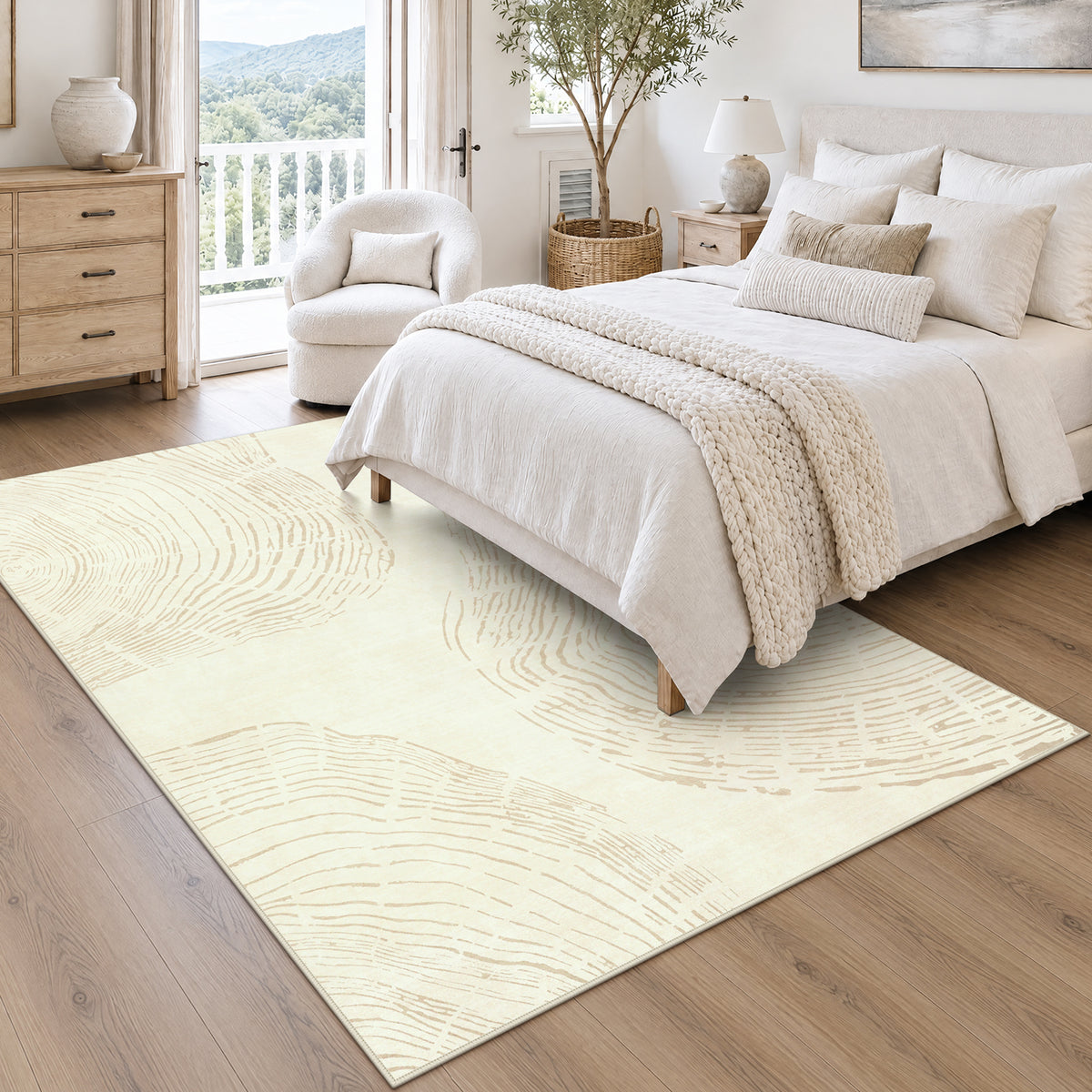Abstract Machine Washable Area Rug, Soft Boho Minimalist Non-Slip Low Pile Carpet, Oeko-Tex Certified