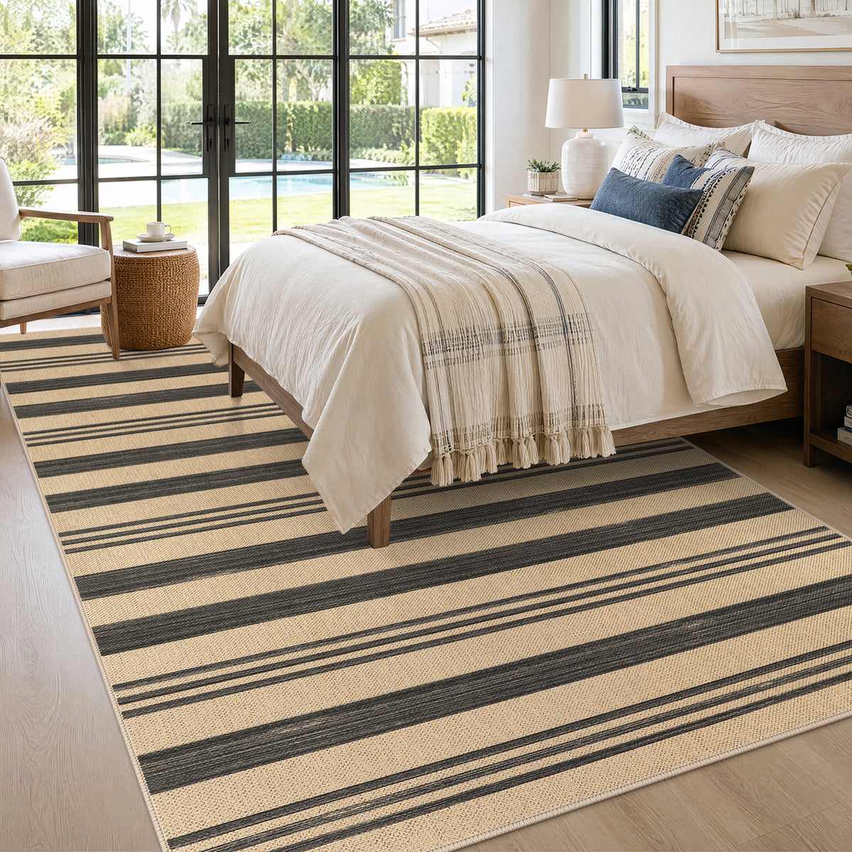 2.5x8/3x5 Striped Easy Jute Area Rug, Outdoor Hallway Runner Rug Non-Skid Washable Indoor Carpet for Entryway Porch, Oeko-Tex Certified