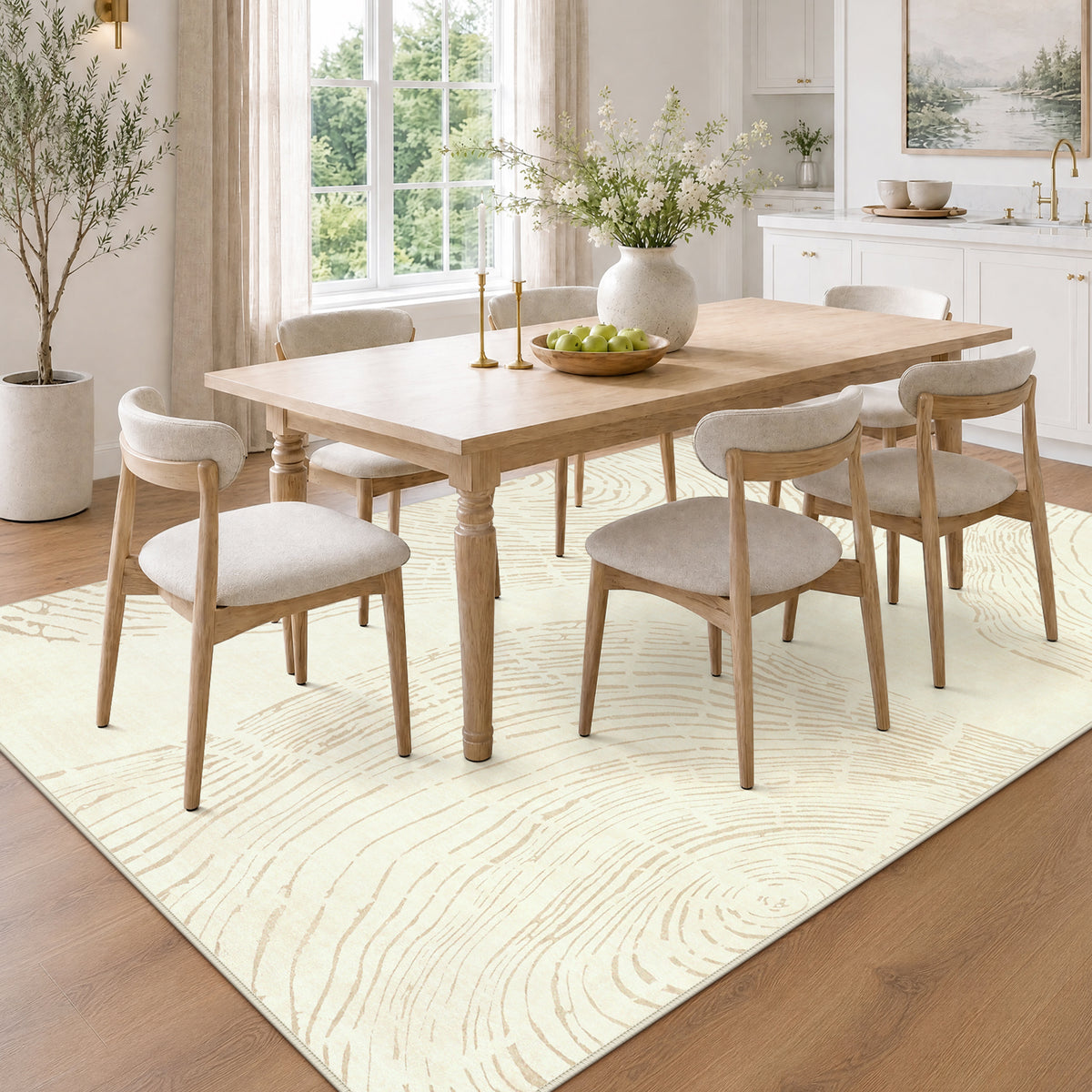 Abstract Machine Washable Area Rug, Soft Boho Minimalist Non-Slip Low Pile Carpet, Oeko-Tex Certified