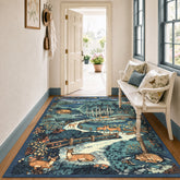 Washable Area Rug, Forest Deer Illustration Print, Non-Slip Soft Low-Pile, Living Room Animal Rug 3