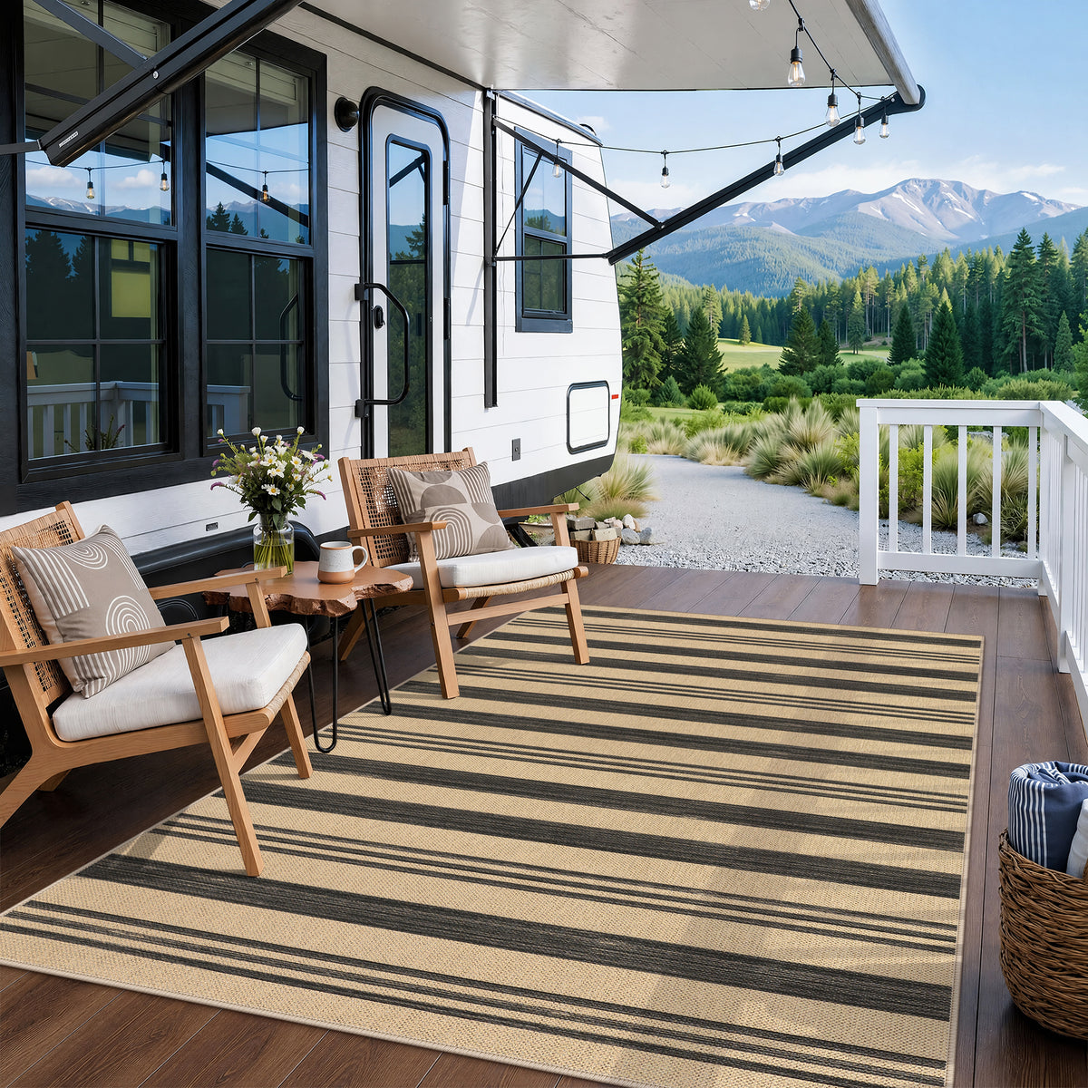 2.5x8/3x5 Striped Easy Jute Area Rug, Outdoor Hallway Runner Rug Non-Skid Washable Indoor Carpet for Entryway Porch, Oeko-Tex Certified
