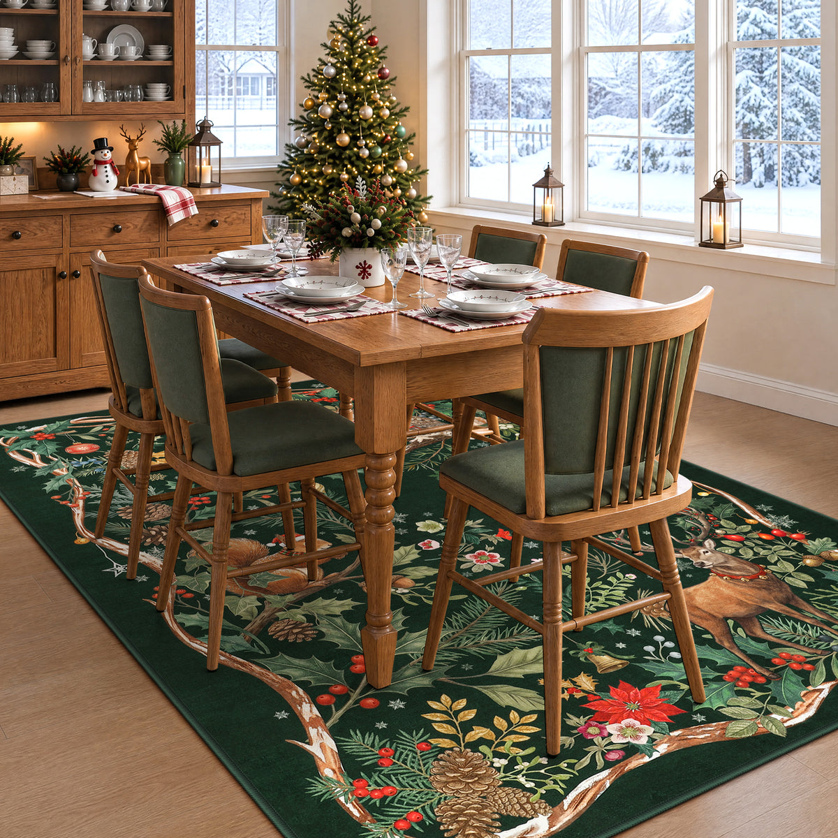 Christmas Tree Area Rug - Washable Non-Slip Holiday Carpet for Living Room Bedroom