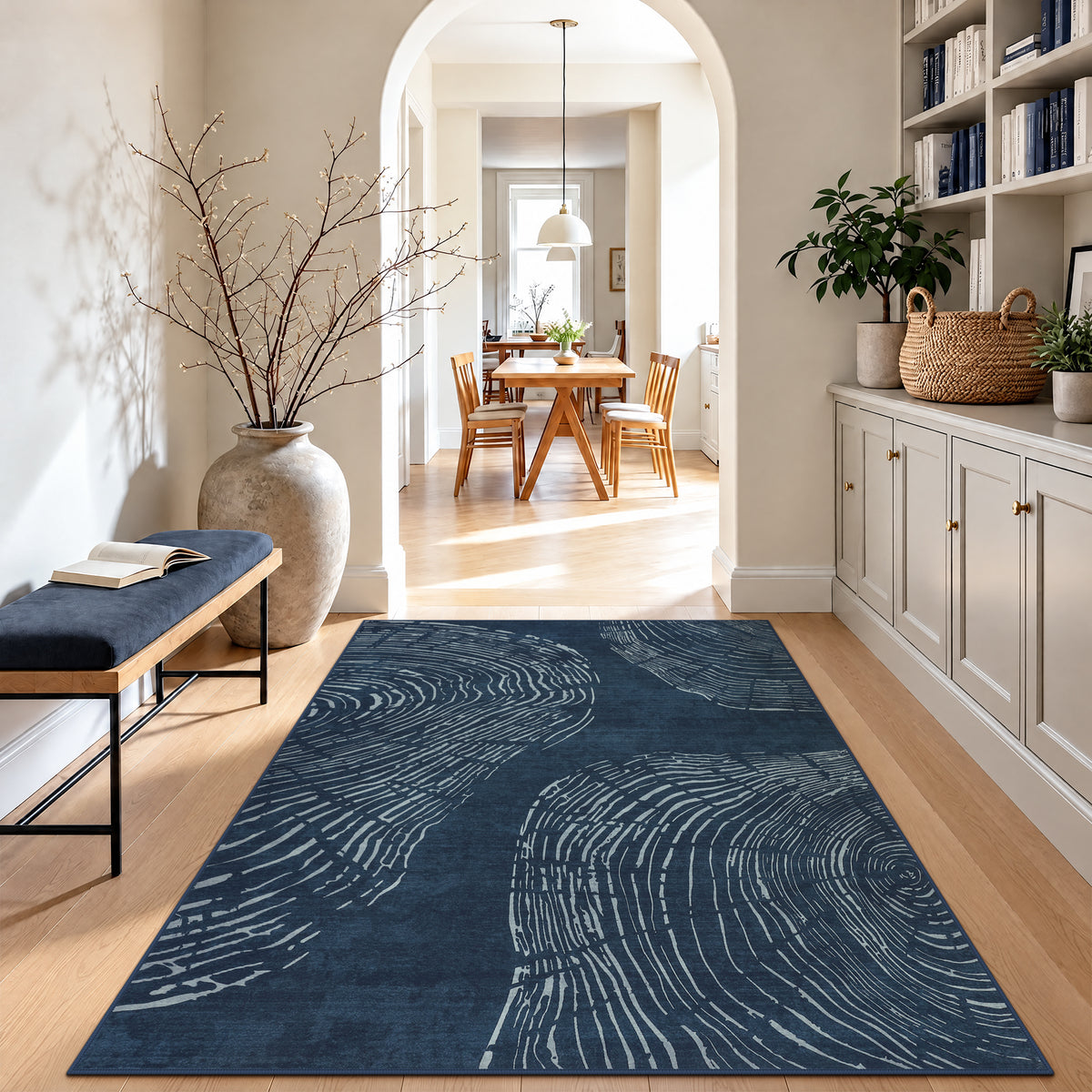 Abstract Machine Washable Area Rug, Soft Boho Minimalist Non-Slip Low Pile Carpet, Oeko-Tex Certified