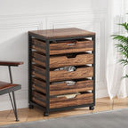 5 Rolling Storage Cabinet, Mobile Drawer Chest with Wood Grain Fronts and Casters