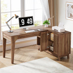 57" L - Shaped Corner Desk, Wood Computer Desk Study Writing Table with Cabinet Tribesigns