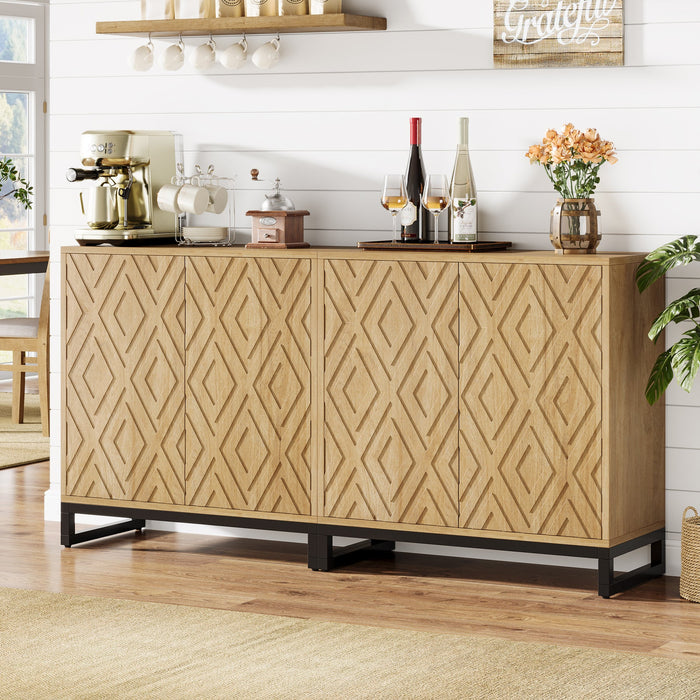 57" Sideboard Buffet, Set of 2 Coffee Bar Cabinet Credenza with 4 Doors & Shelves Tribesigns