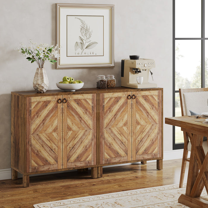 57" Sideboard Buffet, Wood Storage Cabinet Credenzas with Adjustable Shelves Tribesigns