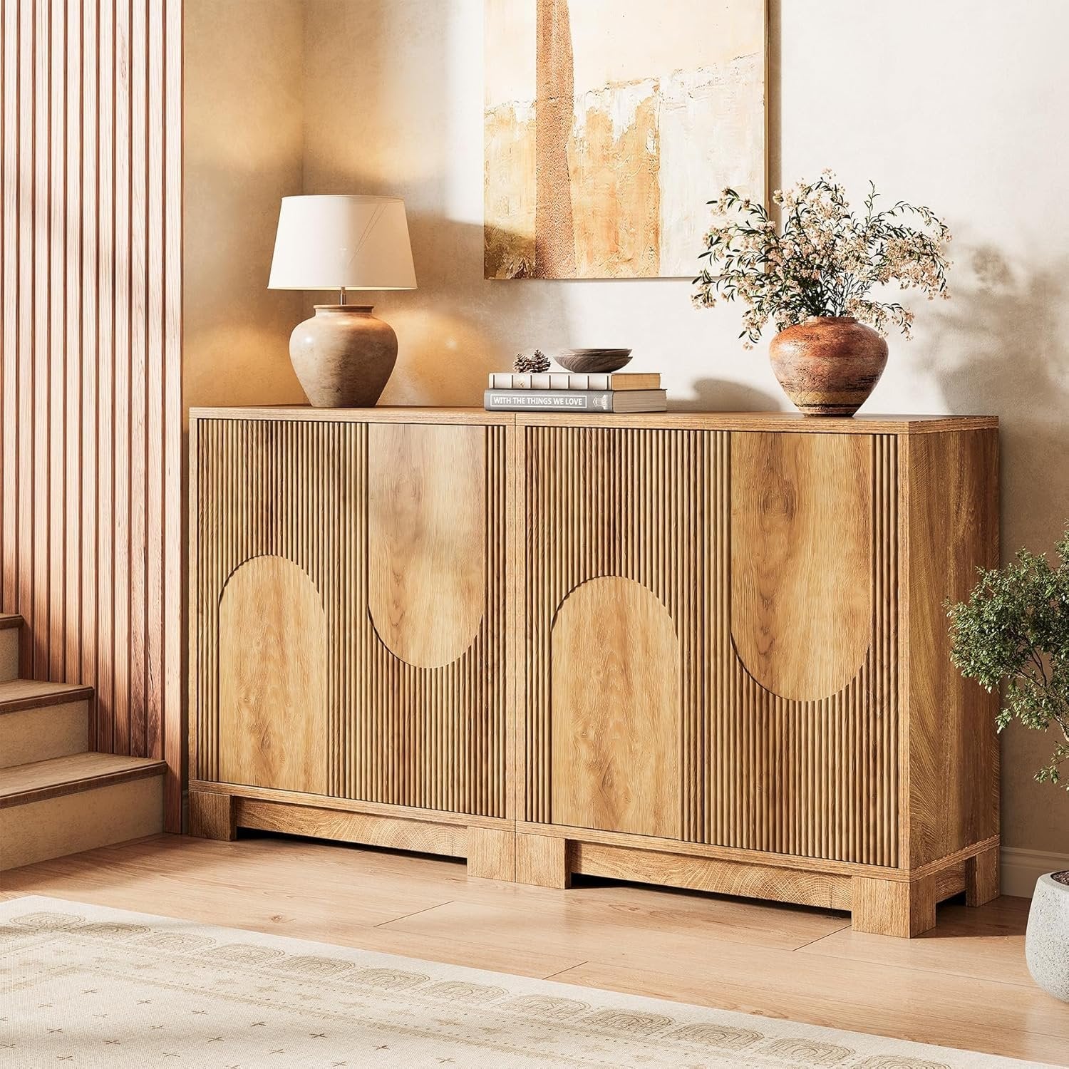 57.5" Set of 2 Sideboard Buffet, Coffee Bar Cabinet with Push-to-Open Doors