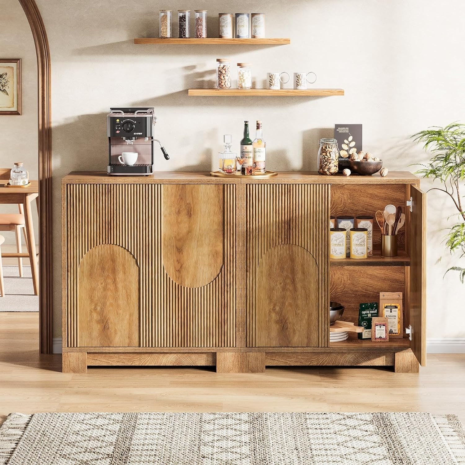 57.5" Set of 2 Sideboard Buffet, Coffee Bar Cabinet with Push-to-Open Doors