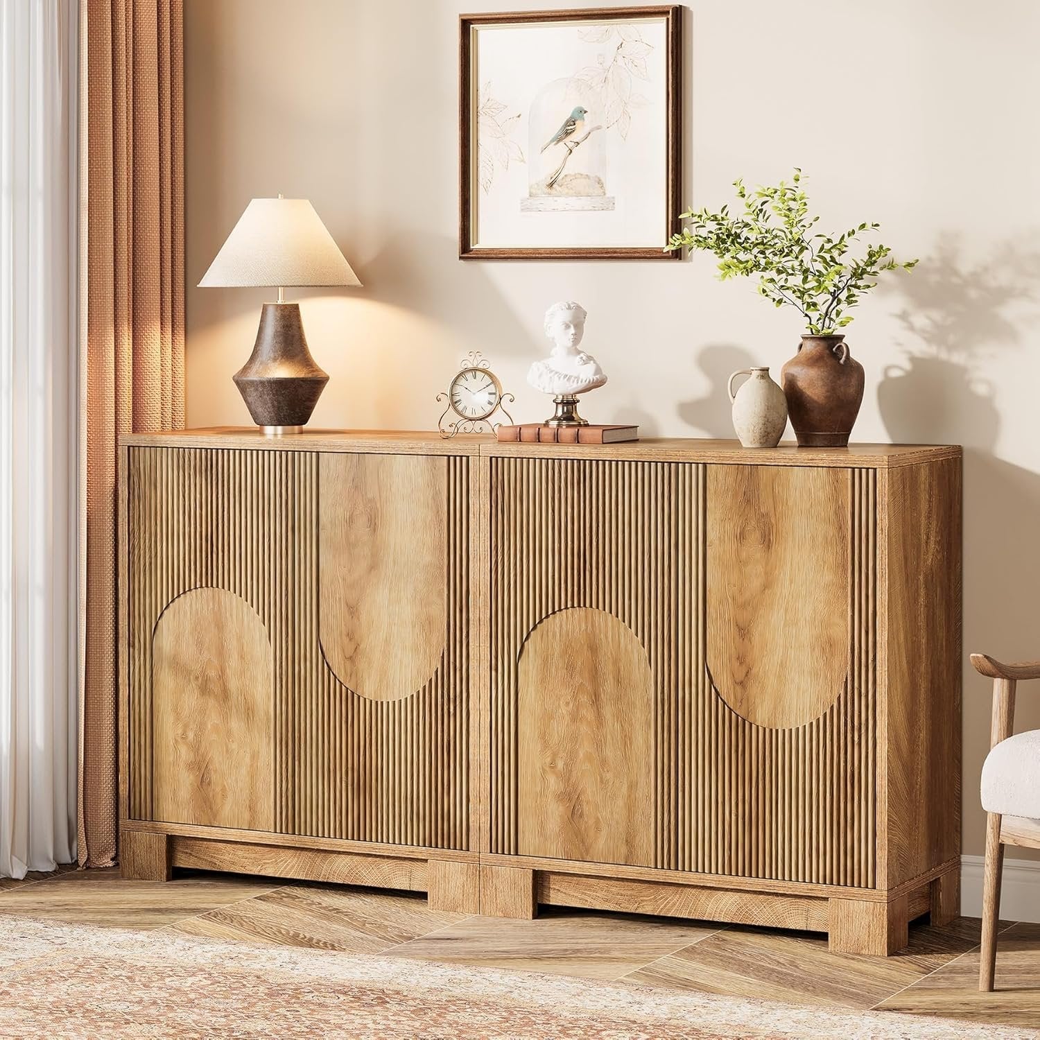 57.5" Set of 2 Sideboard Buffet, Coffee Bar Cabinet with Push-to-Open Doors