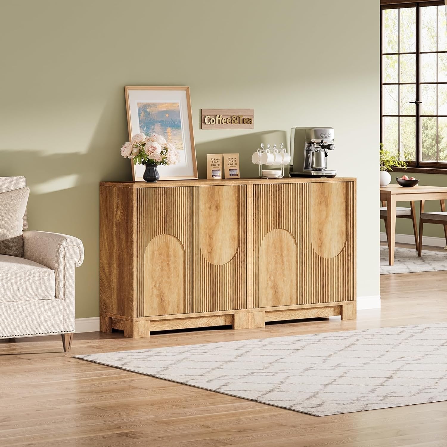 57.5" Set of 2 Sideboard Buffet, Coffee Bar Cabinet with Push-to-Open Doors