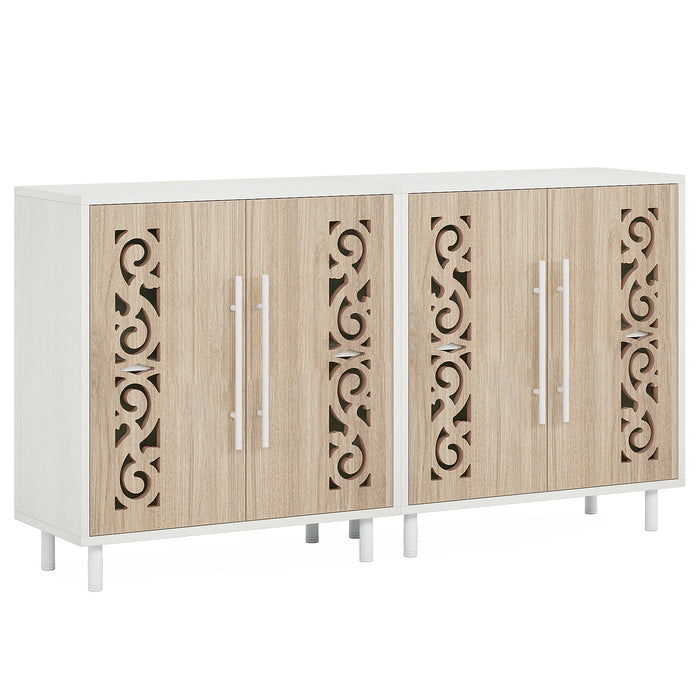 57.5" Sideboard Buffet, Vintage Credenza Storage Cabinet with Hollow - Carved Doors Tribesigns