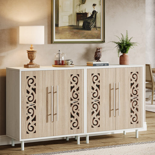 57.5" Sideboard Buffet, Vintage Credenza Storage Cabinet with Hollow - Carved Doors Tribesigns
