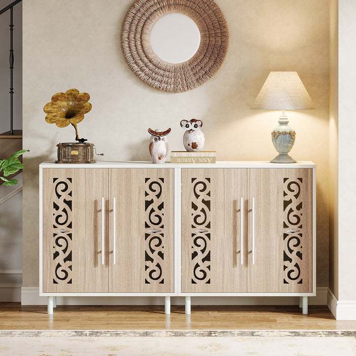 57.5" Sideboard Buffet with Hollow - Carved Doors Tribesigns