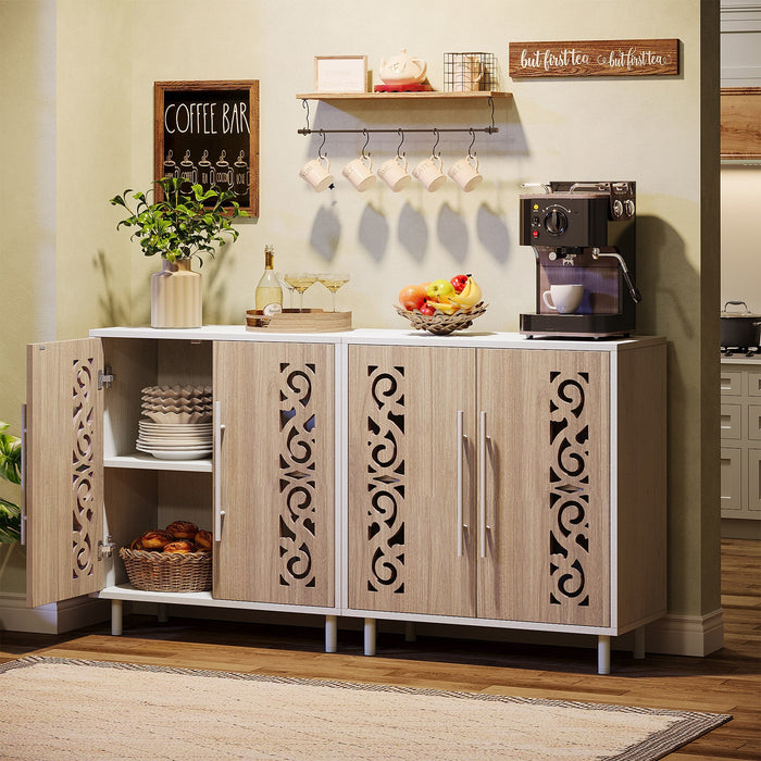 57.5" Sideboard Buffet with Hollow - Carved Doors Tribesigns