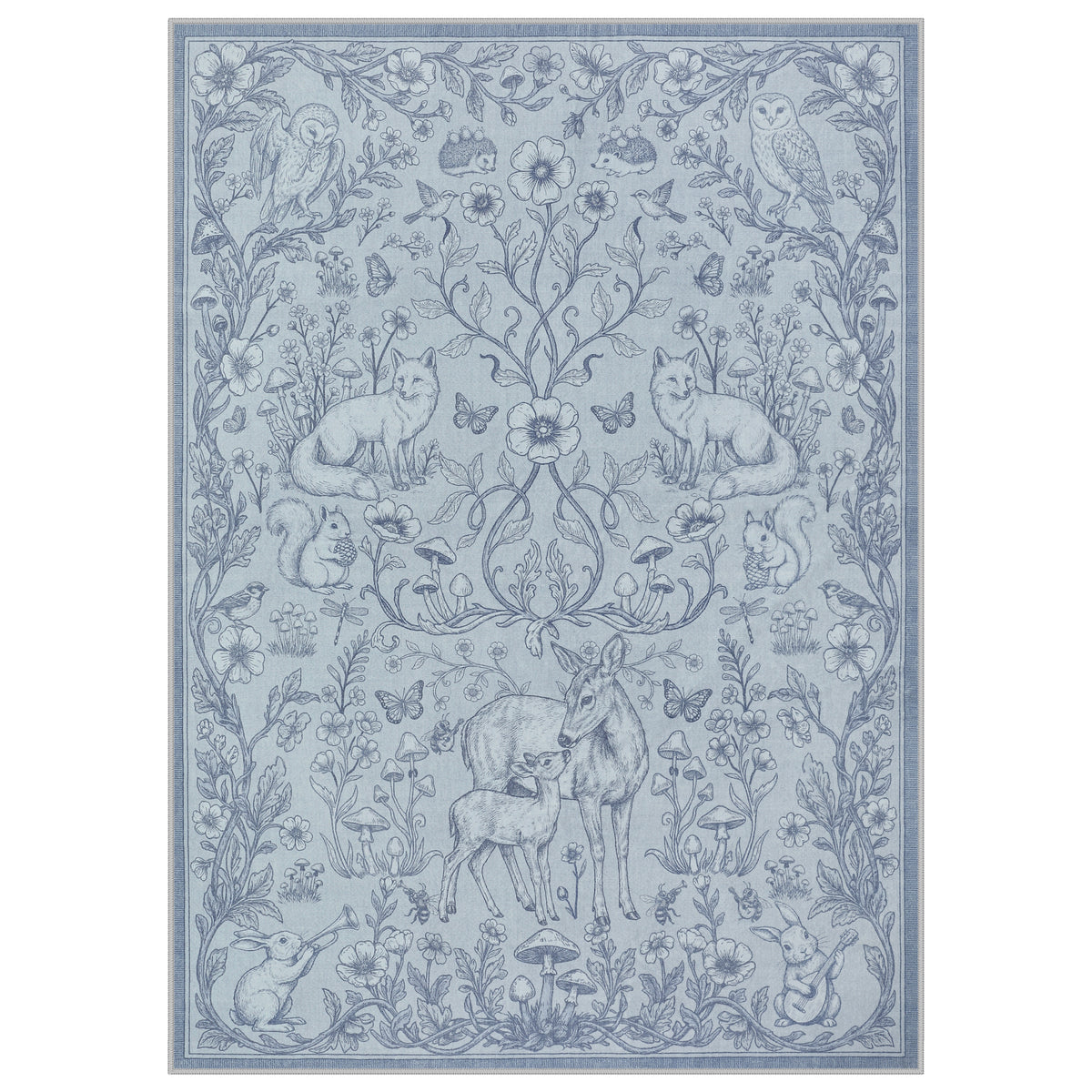 Whimsical Woodland Botanical Area Rug, Soft Low Pile Washable Non Slip Indoor Carpet
