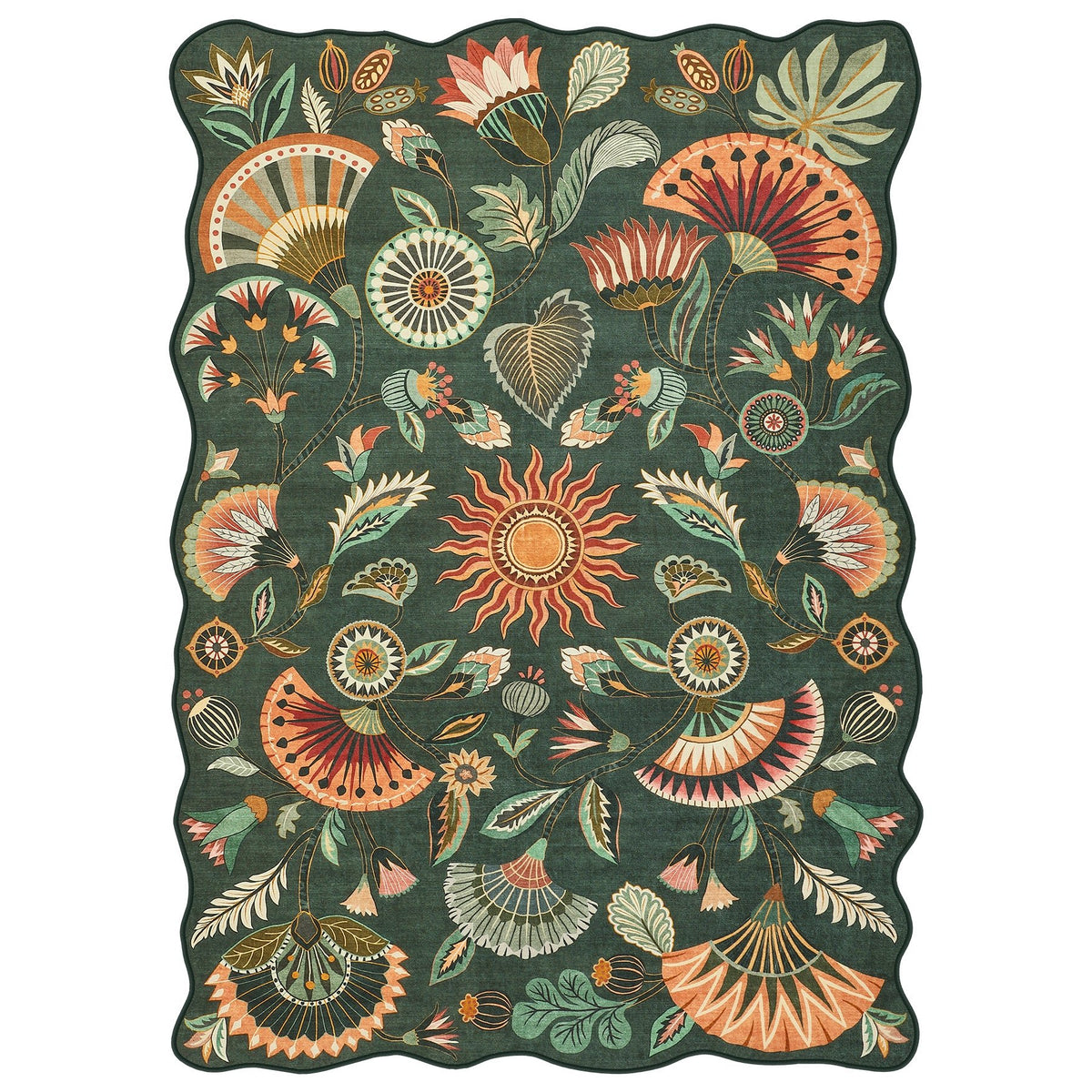 Boho Floral Washable Area Rug, Non-Slip Rug for Living Room Bedroom, Boho Floral Carpet