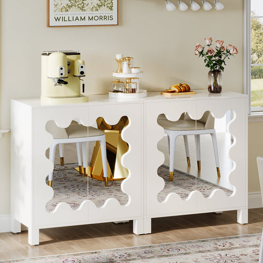 59" Sideboard Buffet, Kitchen Storage Cabinet Console Table with Mirror Doors Tribesigns