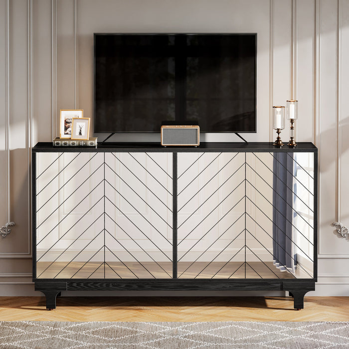 59" Sideboard Buffet, Modern Credenzas Storage Cabinet with 4 Acrylic Mirror Doors Tribesigns