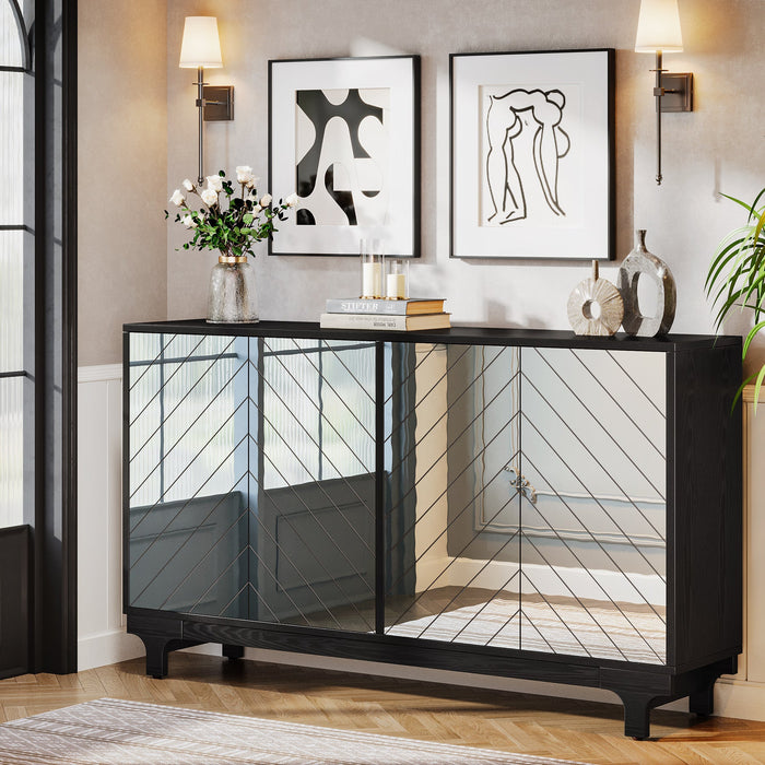 59" Sideboard Buffet, Modern Credenzas Storage Cabinet with 4 Acrylic Mirror Doors Tribesigns